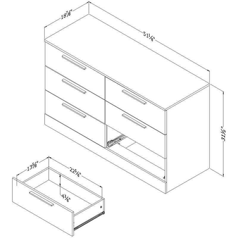 Pemberly Row Traditional 6 Drawer Double Dresser in Gray Oak