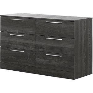 Pemberly Row Traditional 6 Drawer Double Dresser in Gray Oak