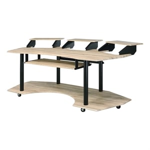 Pemberly Row Contemporary Wood Studio Music Recording Desk in Natural Oak