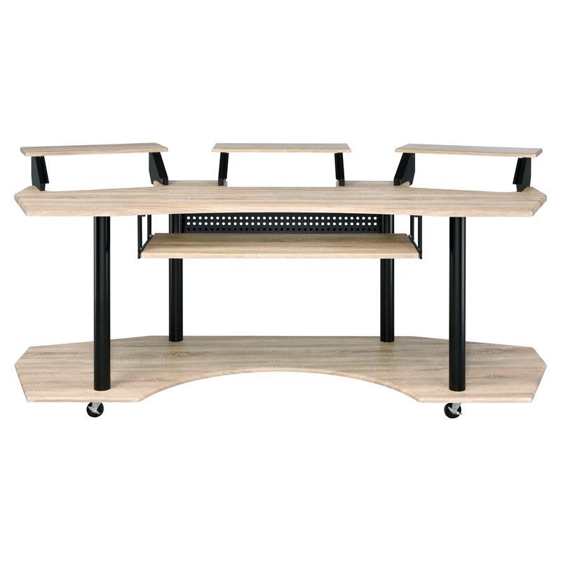 Pemberly Row Contemporary Wood Studio Music Recording Desk in Natural Oak