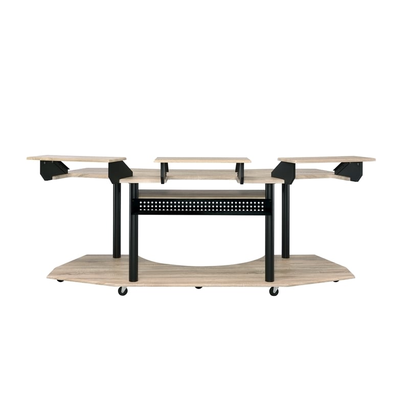 Pemberly Row Contemporary Wood Studio Music Recording Desk in Natural Oak