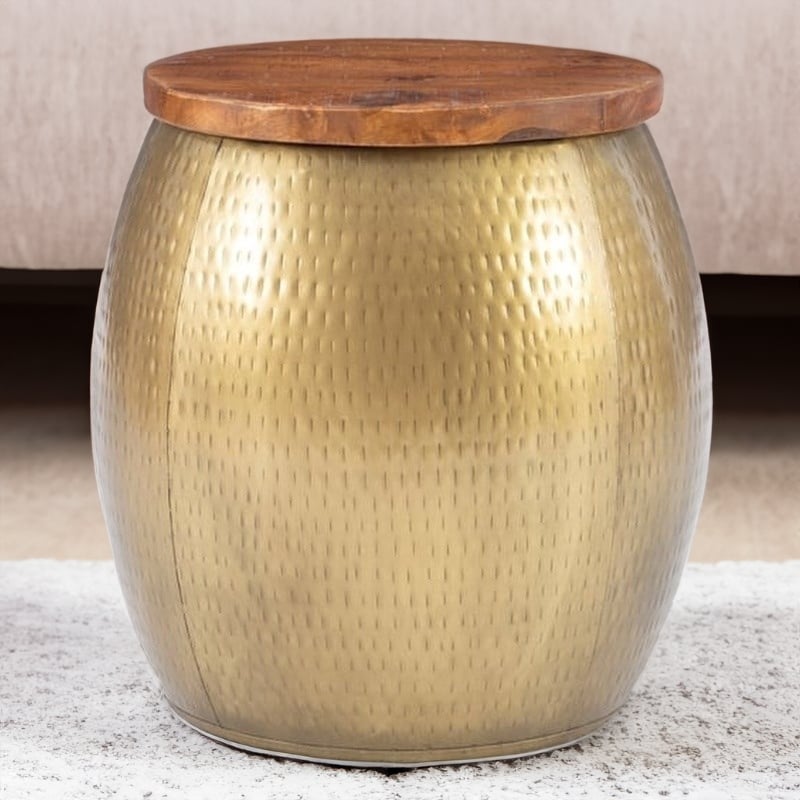 Pemberly Row End Table Coffee Accent Table Round in Metal - Gold