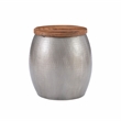 Pemberly Row Modern Metal and Wood Drum Side Table with Storage in Silver