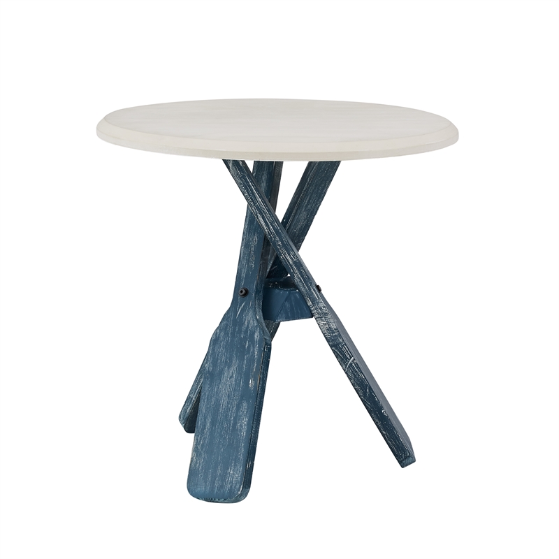 Pemberly Row Transitional Wood Side Table in Distressed Cream/Distressed Blue