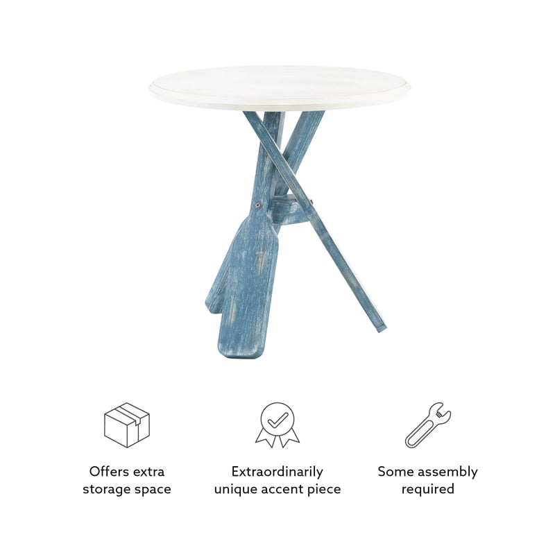 Pemberly Row Transitional Wood Side Table in Distressed Cream/Distressed Blue