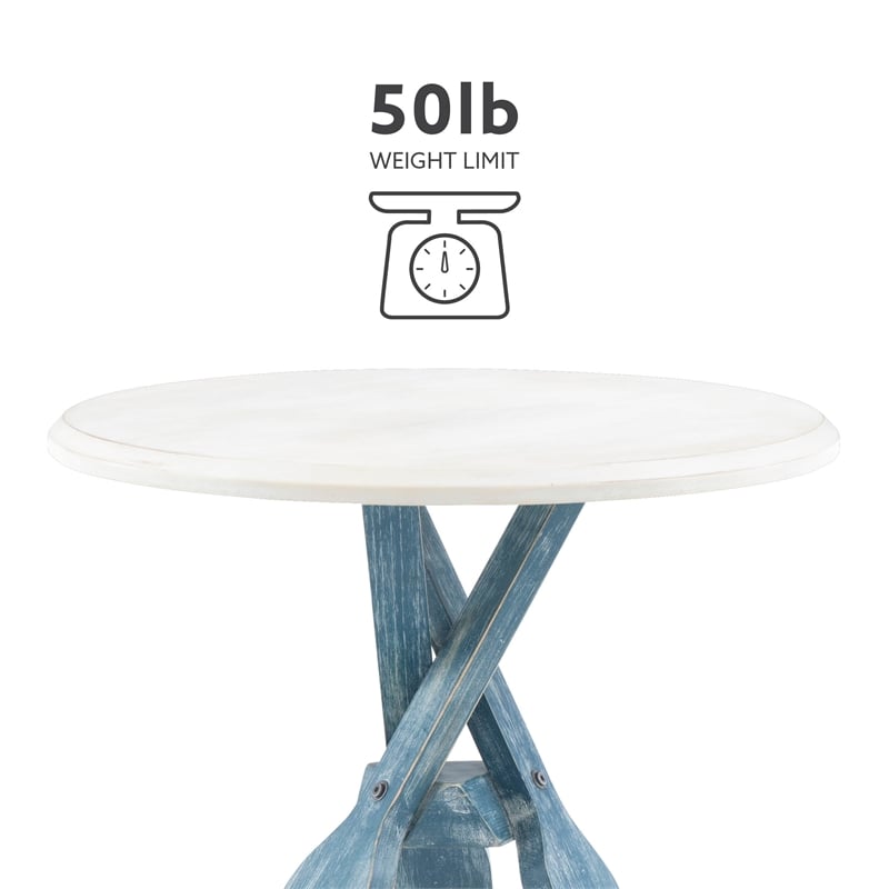 Pemberly Row Transitional Wood Side Table in Distressed Cream/Distressed Blue