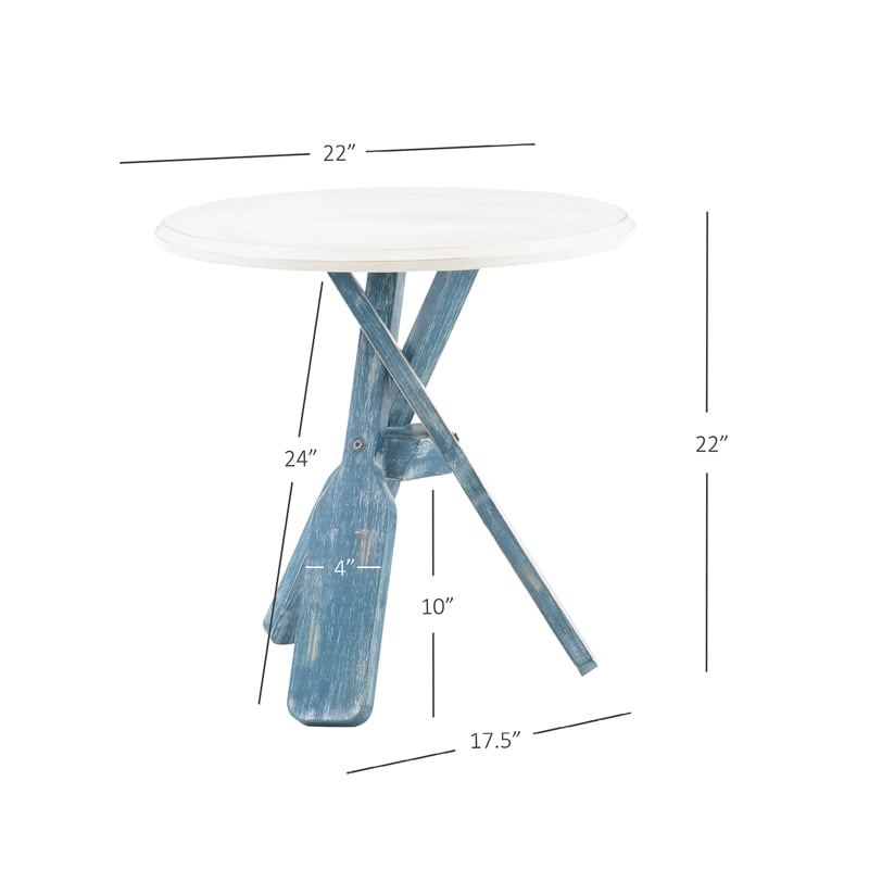 Pemberly Row Transitional Wood Side Table in Distressed Cream/Distressed Blue