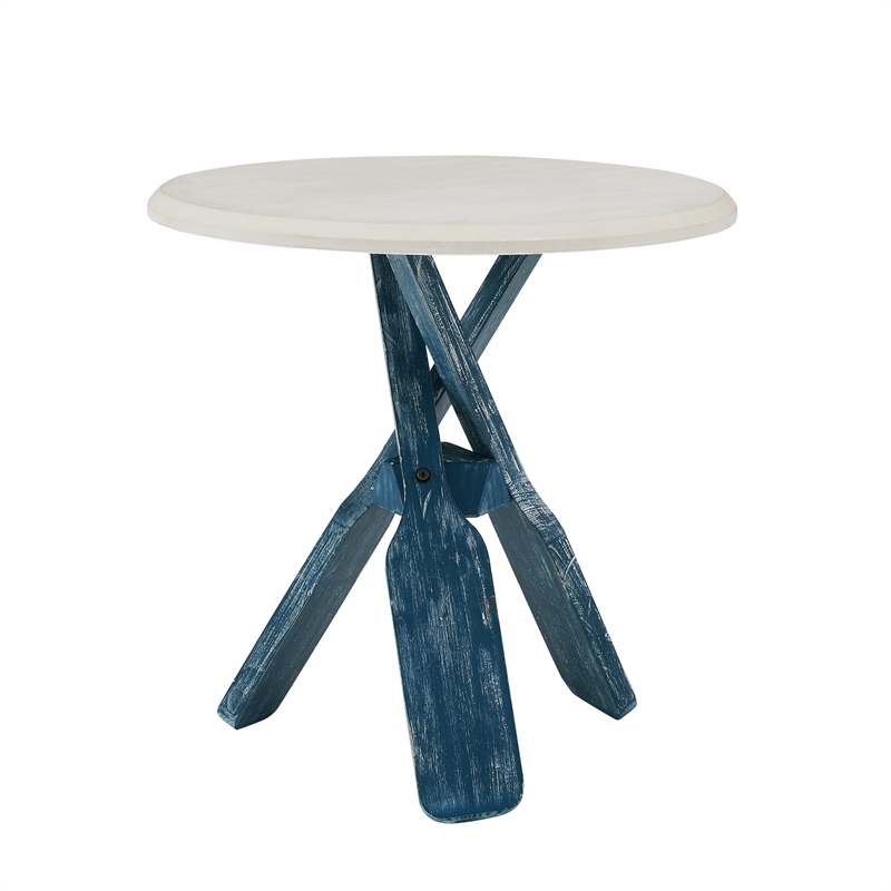Pemberly Row Transitional Wood Side Table in Distressed Cream/Distressed Blue