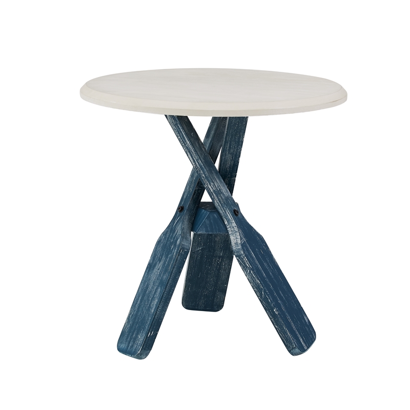 Pemberly Row Transitional Wood Side Table in Distressed Cream/Distressed Blue