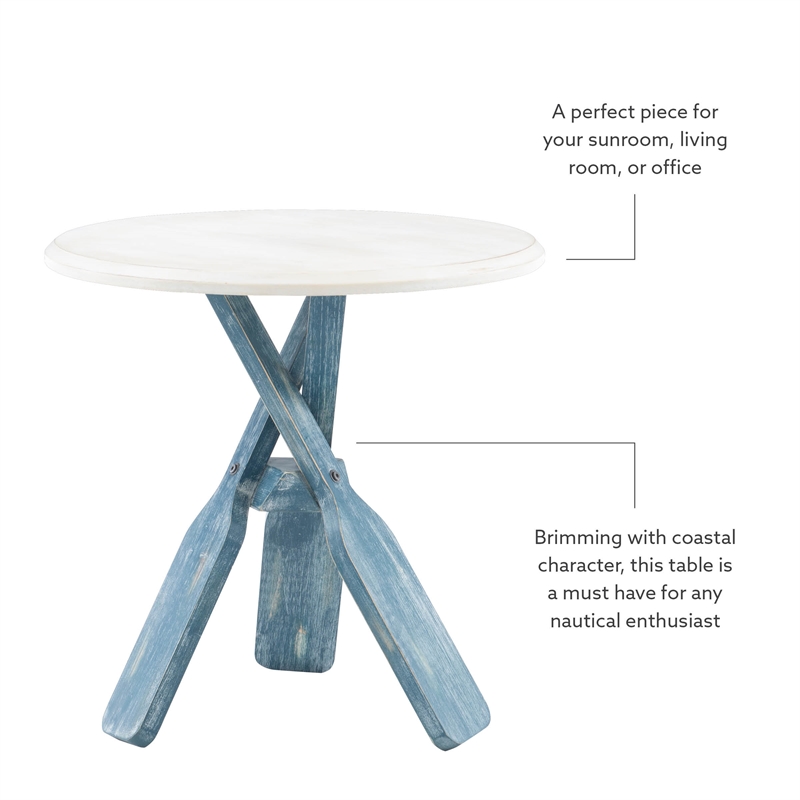Pemberly Row Transitional Wood Side Table in Distressed Cream/Distressed Blue