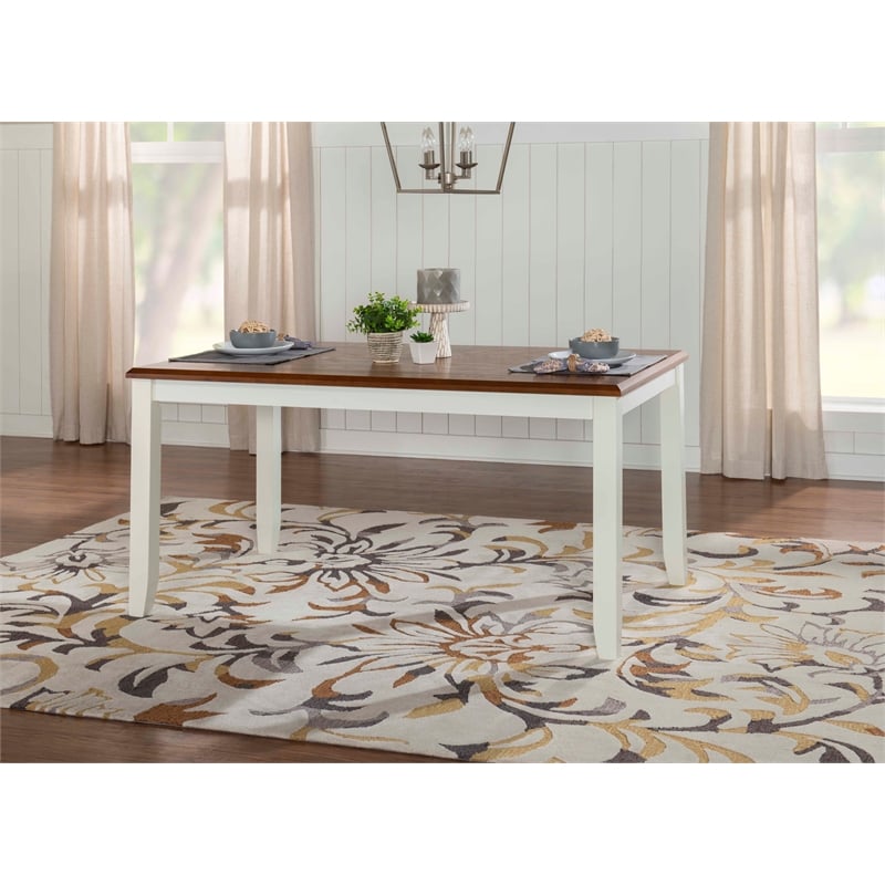 Pemberly Row Transitional Wood Dining Table in Vanilla White and Honey Brown