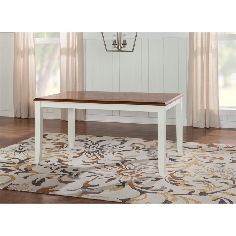 Pemberly Row Transitional Wood Dining Table in Vanilla White and Honey Brown