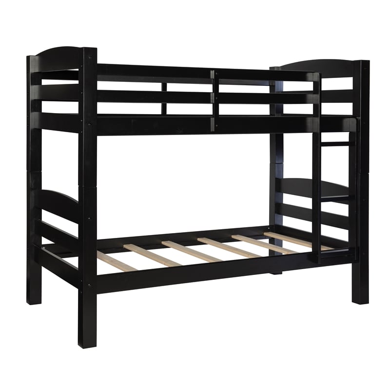 Pemberly Row Transitional Twin over Twin Wood Bunk Bed in Black