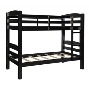 Pemberly Row Transitional Twin over Twin Wood Bunk Bed in Black