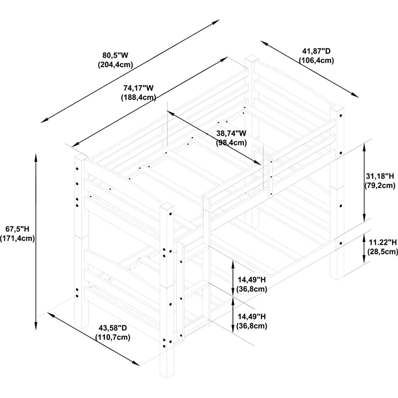 Pemberly Row Transitional Twin over Twin Wood Bunk Bed in Black