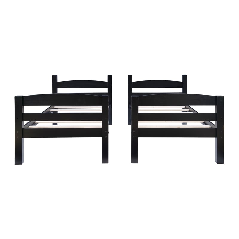 Pemberly Row Transitional Twin over Twin Wood Bunk Bed in Black