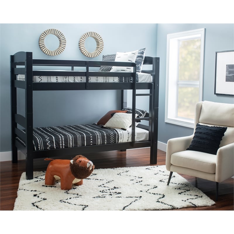 Pemberly Row Transitional Twin over Twin Wood Bunk Bed in Black