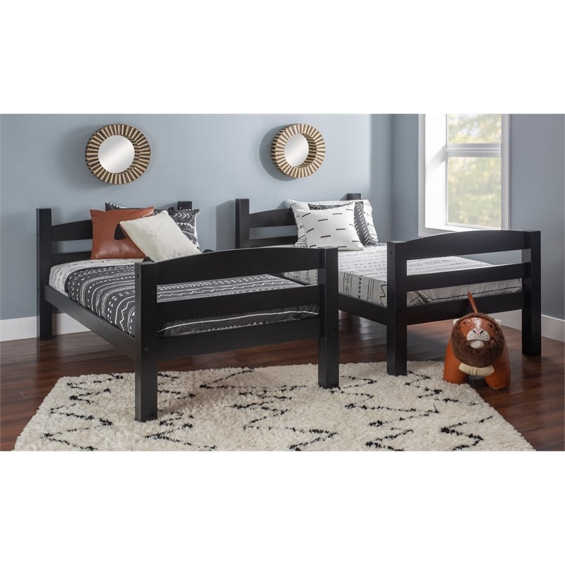 Pemberly Row Transitional Twin over Twin Wood Bunk Bed in Black
