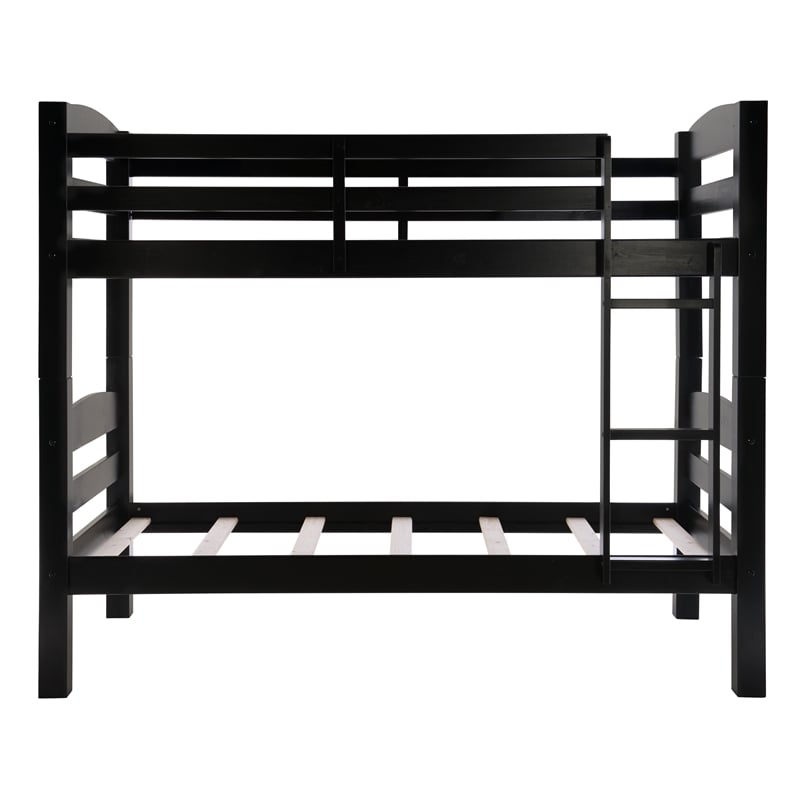 Pemberly Row Transitional Twin over Twin Wood Bunk Bed in Black