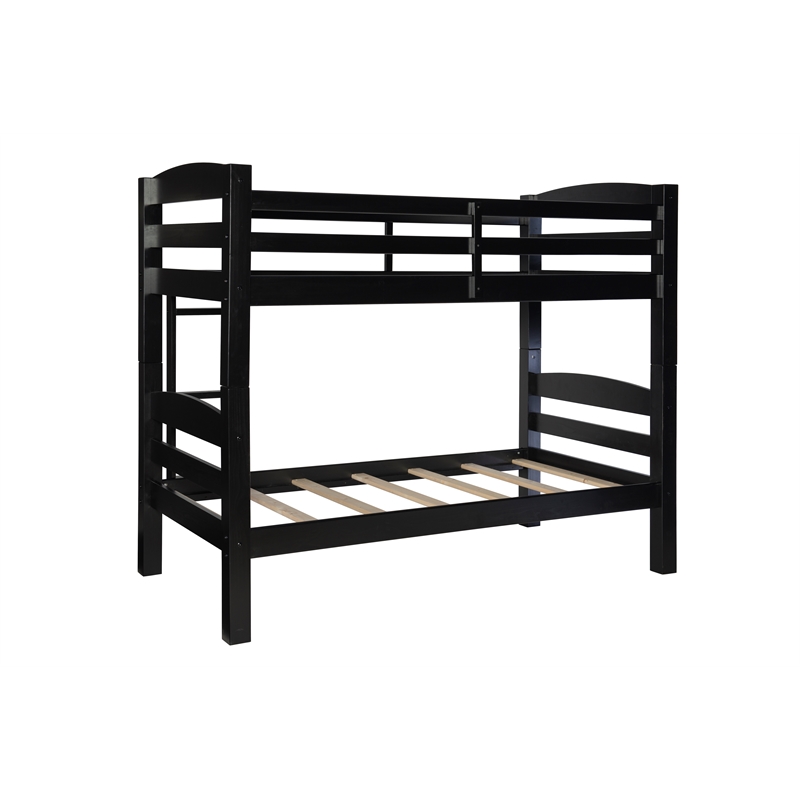 Pemberly Row Transitional Twin over Twin Wood Bunk Bed in Black