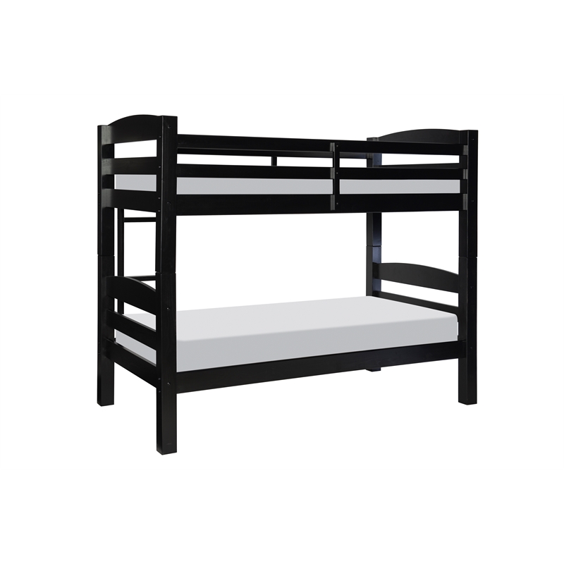Pemberly Row Transitional Twin over Twin Wood Bunk Bed in Black
