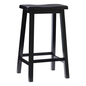 Pemberly Row 29&quot Transitional Wood Backless Saddle Seat Bar Stool in Black