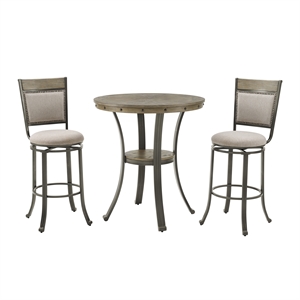 pemberly row transitional wood and metal 3 piece pub set in pewter
