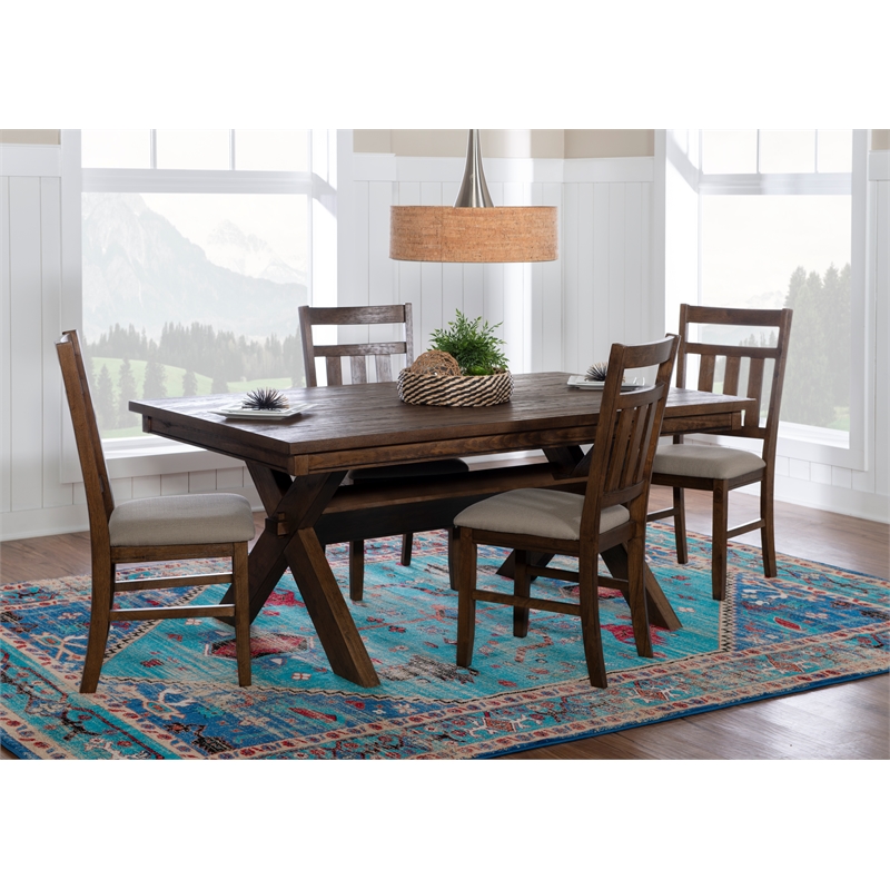 Pemberly Row 5-Piece X-Frame Wood Dining Set with Padded Seats in Brown/Tan