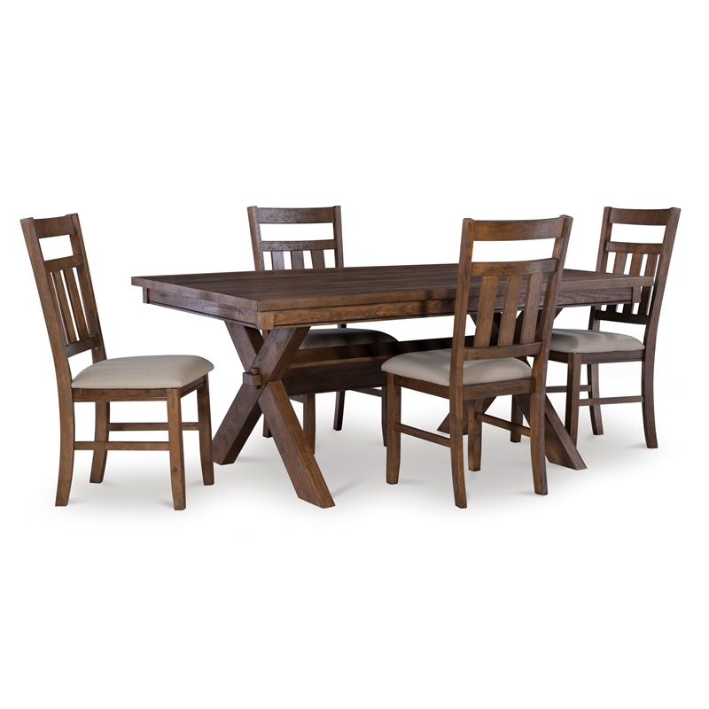 Pemberly Row 5-Piece X-Frame Wood Dining Set with Padded Seats in Brown/Tan