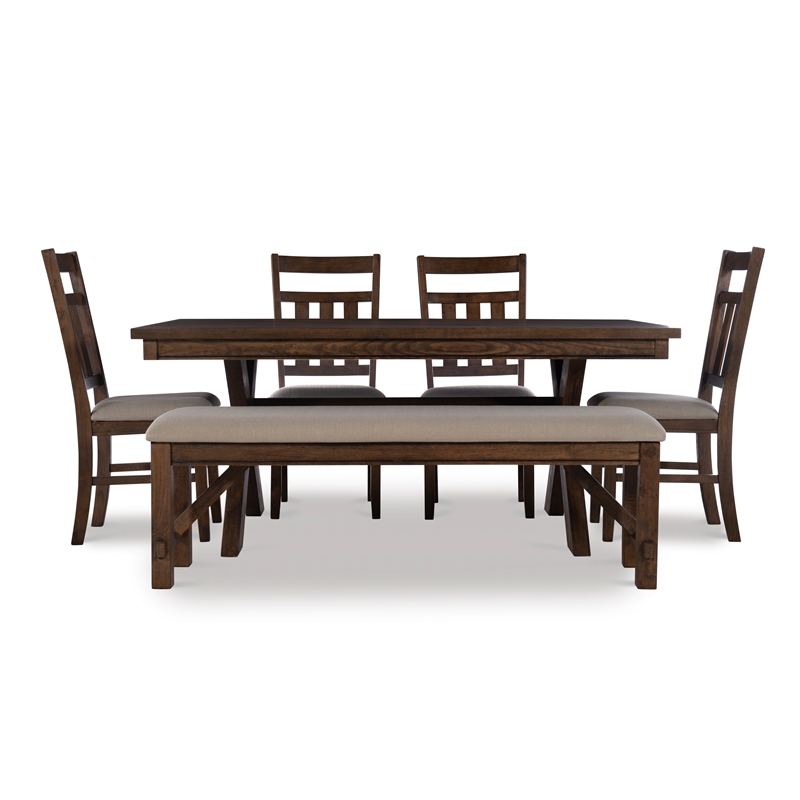 Pemberly Row 6-Piece X-Frame Wood Dining Set with Padded Seats in Brown/Tan