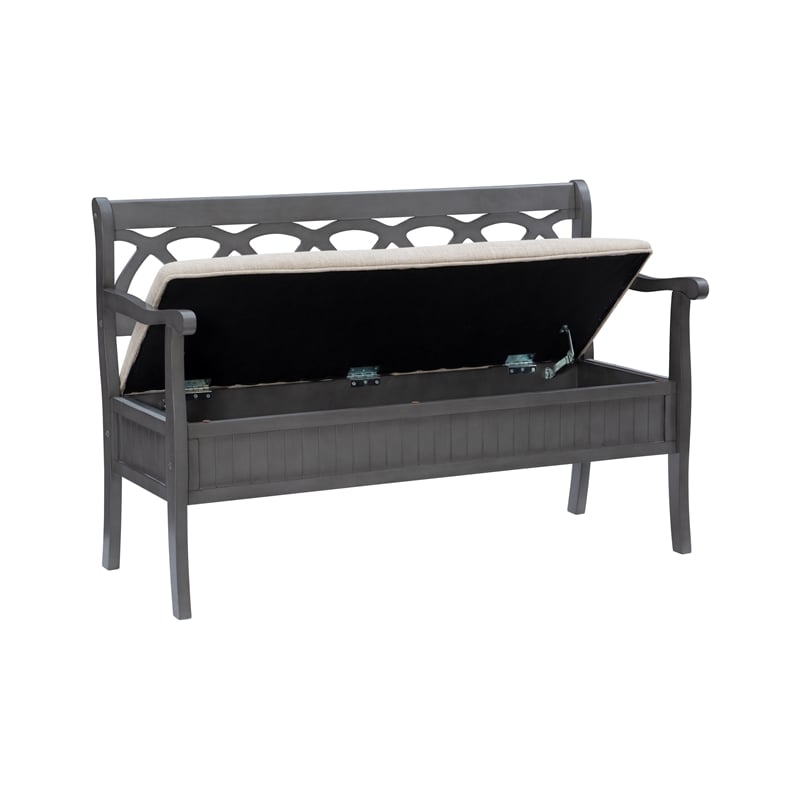 Pemberly Row Transitional Wood Storage Bench in Gray