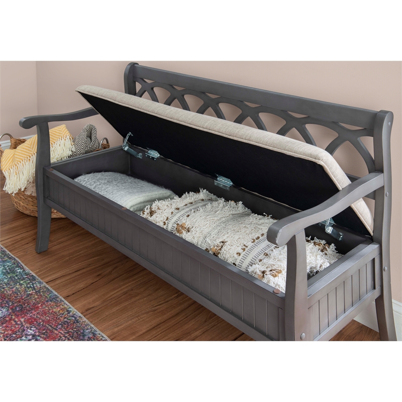 Pemberly Row Transitional Wood Storage Bench in Gray