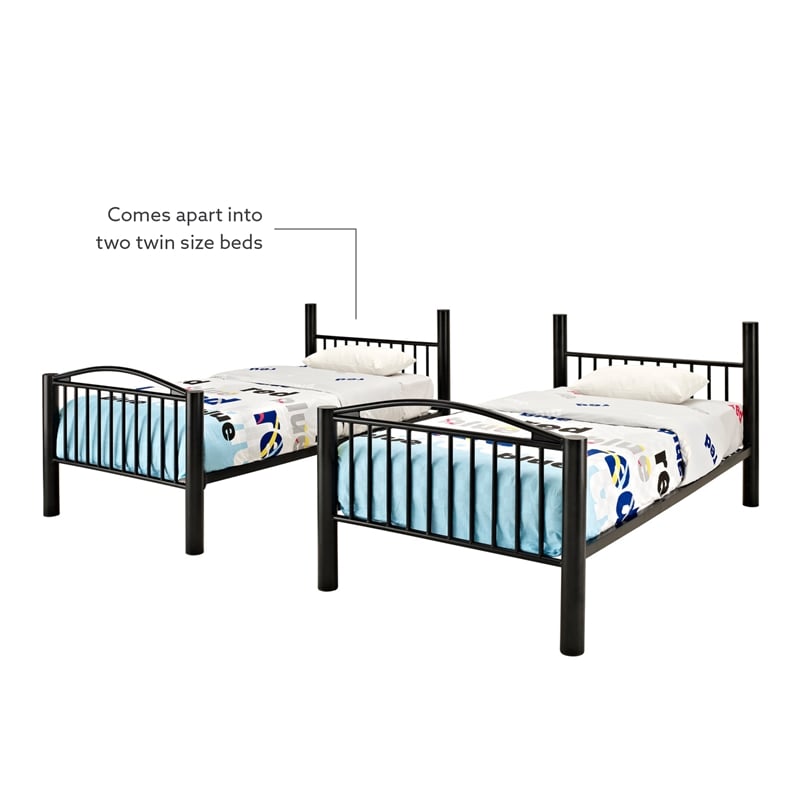 Pemberly Row Contemporary Metal Twin Over Twin Bunk Bed Attached Ladder in Black