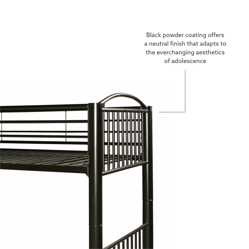 Pemberly Row Contemporary Metal Twin Over Twin Bunk Bed Attached Ladder in Black
