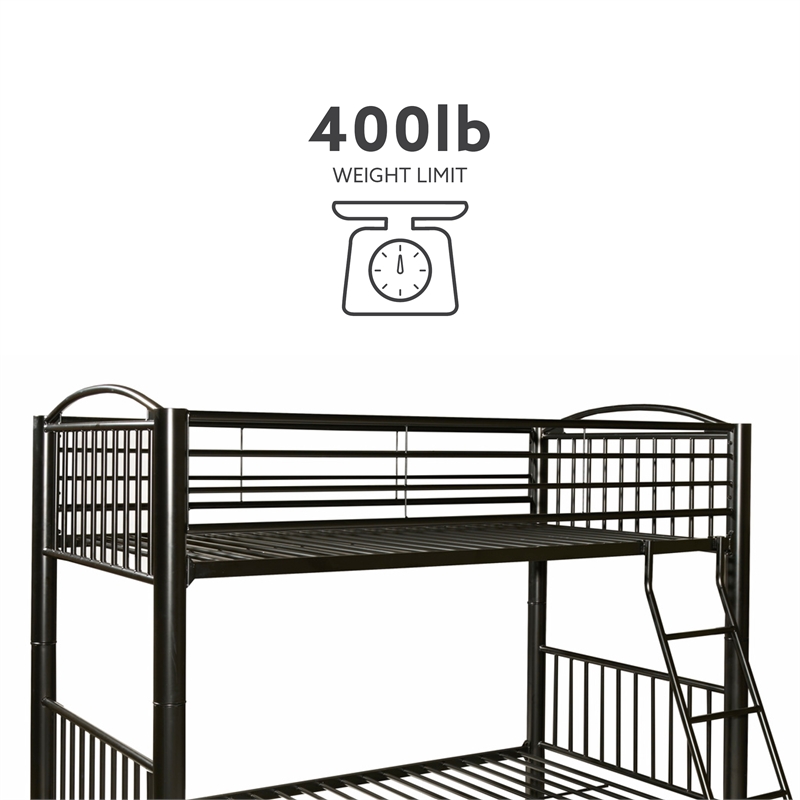 Pemberly Row Contemporary Metal Twin Over Twin Bunk Bed Attached Ladder in Black