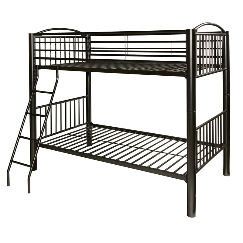 Pemberly Row Contemporary Metal Twin Over Twin Bunk Bed Attached Ladder in Black