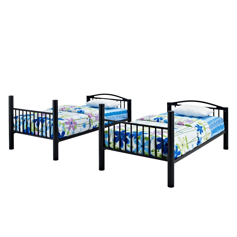 Pemberly Row Contemporary Metal Twin Over Twin Bunk Bed Attached Ladder in Black