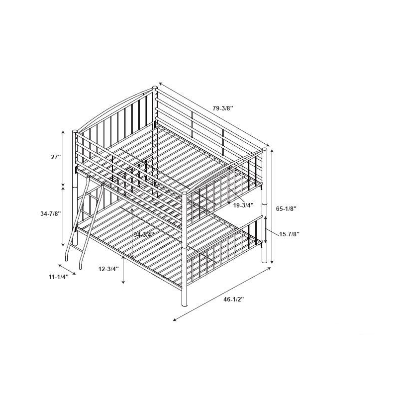 Pemberly Row Contemporary Metal Twin Over Twin Bunk Bed Attached Ladder in Black