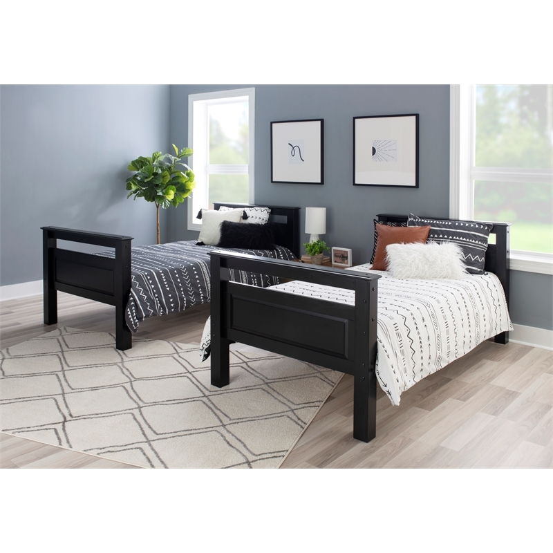 Pemberly Row Transitional Wood Twin Over Twin Bunk Bed Heavy Duty Slats in Black