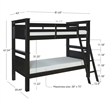 Pemberly Row Transitional Wood Twin Over Twin Bunk Bed Heavy Duty Slats in Black