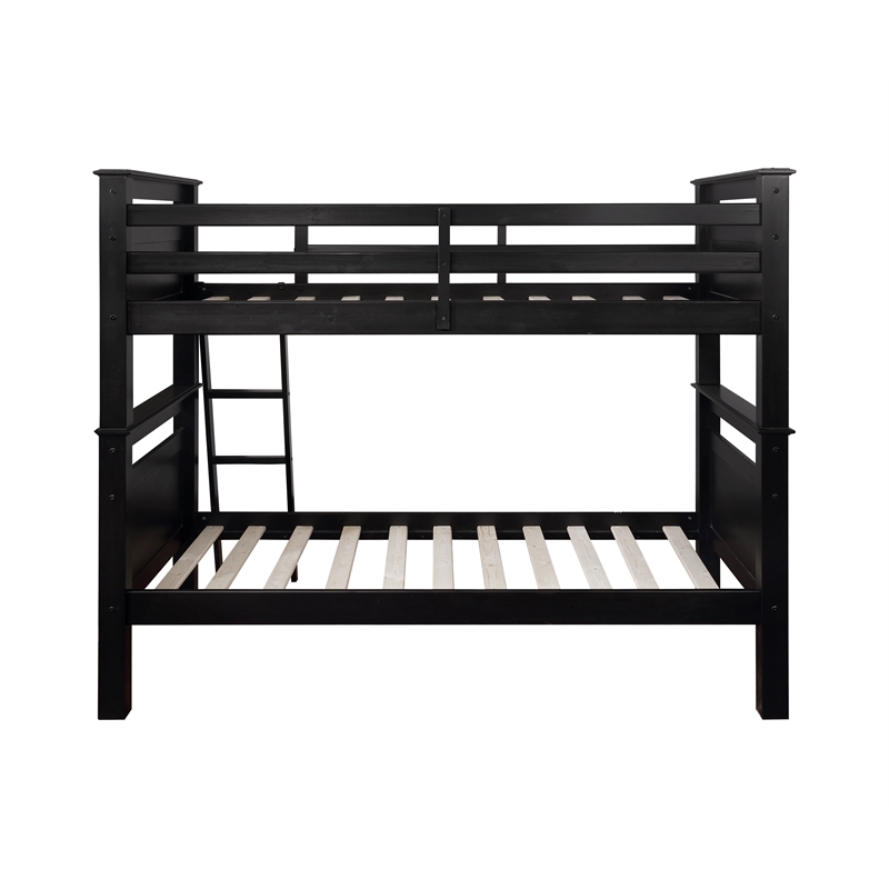 Pemberly Row Transitional Wood Twin Over Twin Bunk Bed Heavy Duty Slats in Black