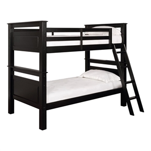 Pemberly Row Transitional Wood Twin Over Twin Bunk Bed Heavy Duty Slats in Black