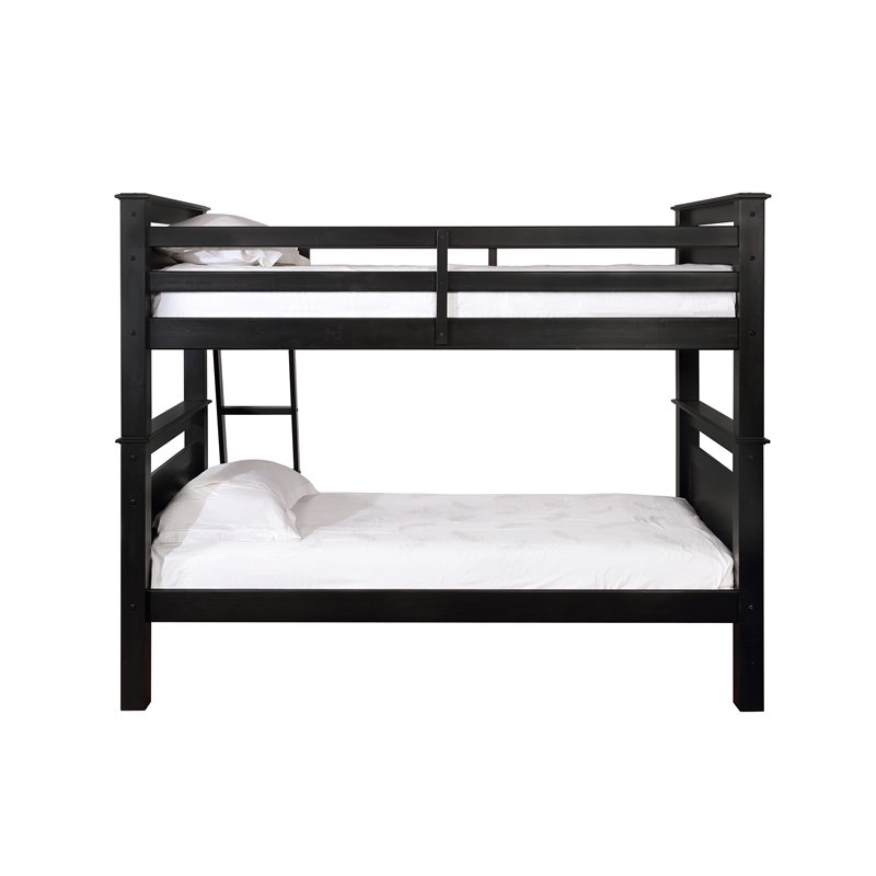 Pemberly Row Transitional Wood Twin Over Twin Bunk Bed Heavy Duty Slats in Black