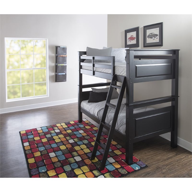 Pemberly Row Transitional Wood Twin Over Twin Bunk Bed Heavy Duty Slats in Black