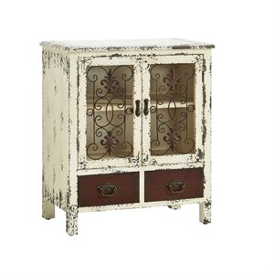 pemberly row transitional antiqued two door two drawer console in white
