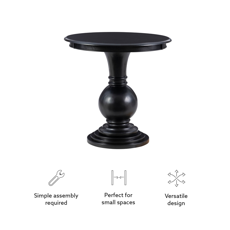 Pemberly Row Transitional Wood Accent Table w/ Pedestal Base in Jet Black