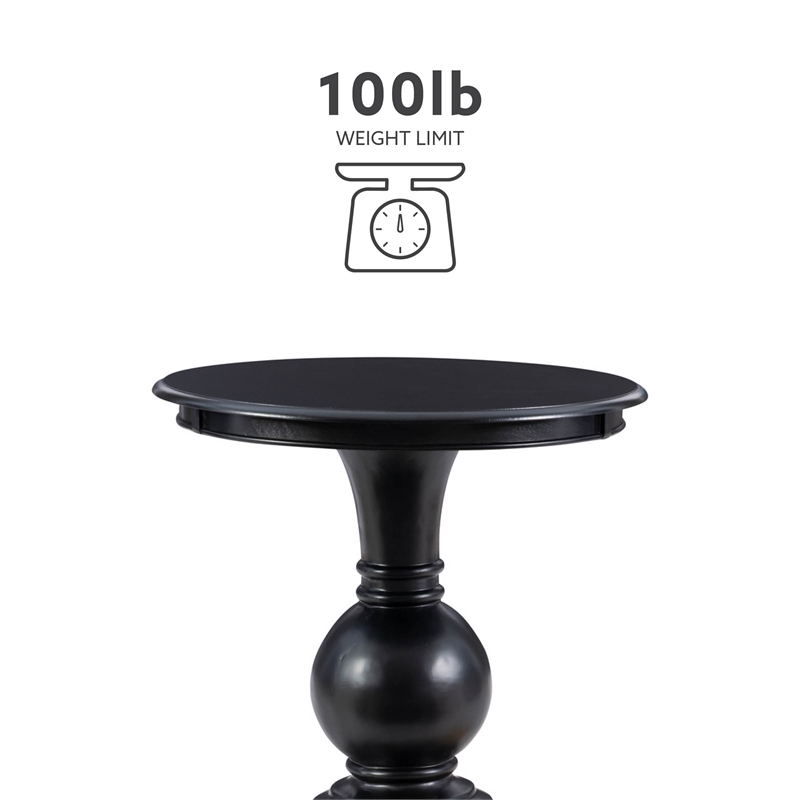 Pemberly Row Transitional Wood Accent Table w/ Pedestal Base in Jet Black