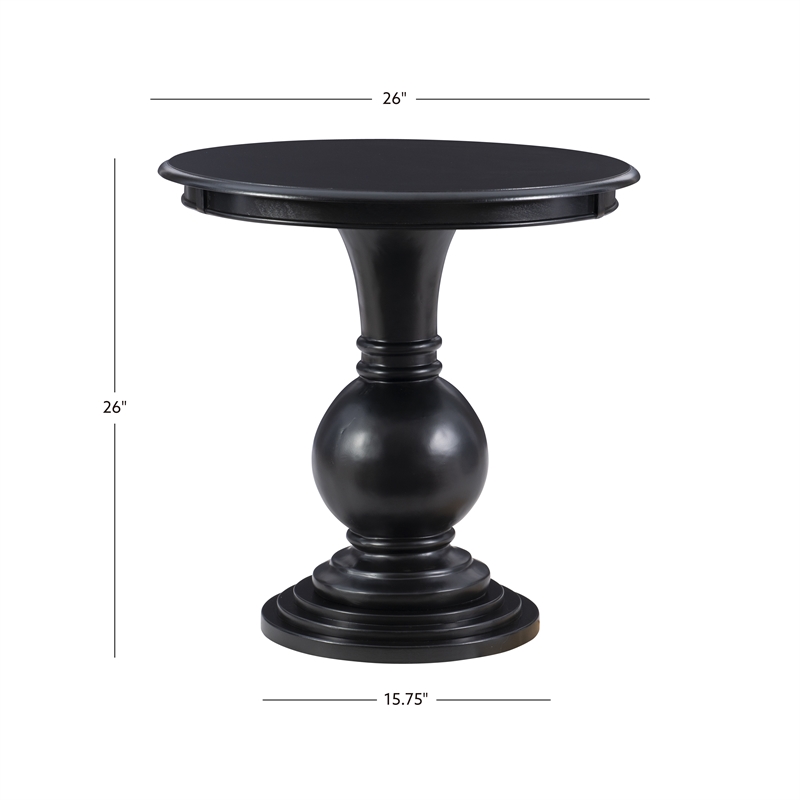 Pemberly Row Transitional Wood Accent Table w/ Pedestal Base in Jet Black