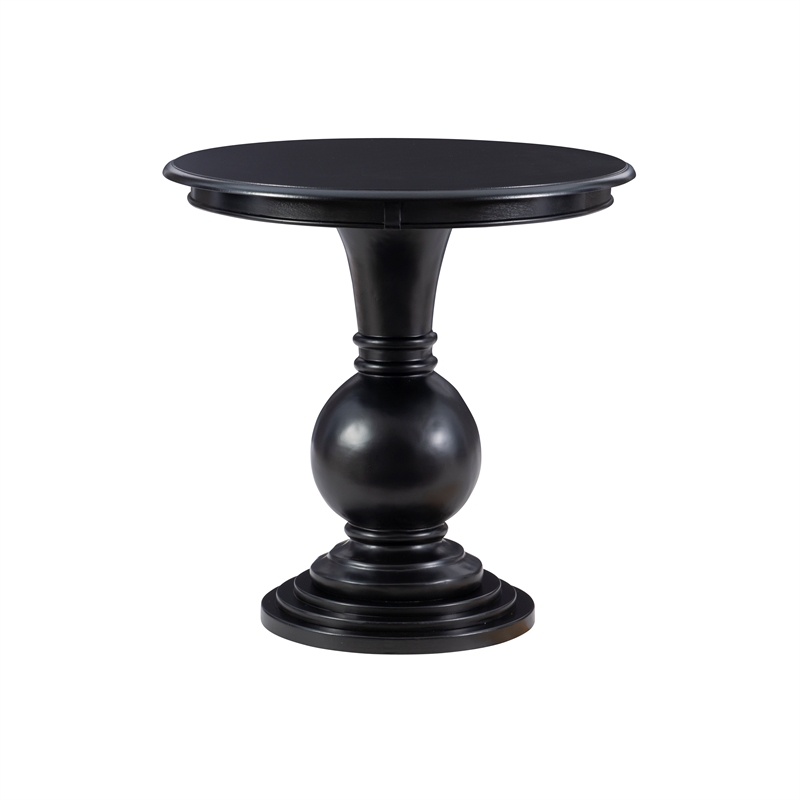 Pemberly Row Transitional Wood Accent Table w/ Pedestal Base in Jet Black