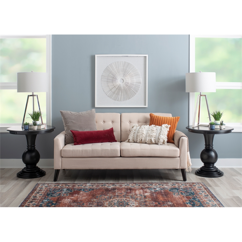 Pemberly Row Transitional Wood Accent Table w/ Pedestal Base in Jet Black